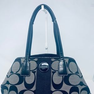Coach Canvas Signature Print Stripe Shoulder Bag